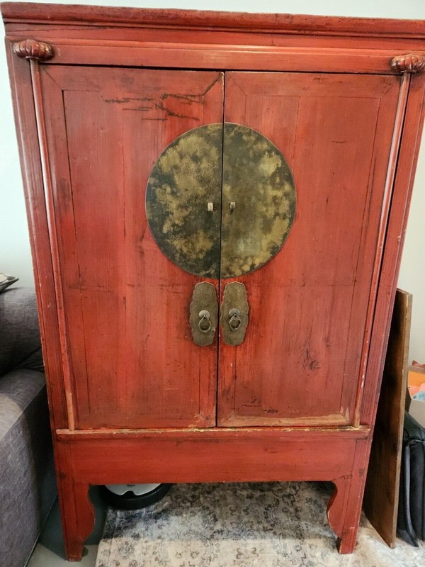 Vintage Chinese Armoire with 2 Drawers 2 Shelf, hidden compartment
