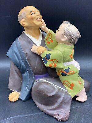 Vintage Japanese Hakata Urasaki Doll, Man and Child, Made In Japan