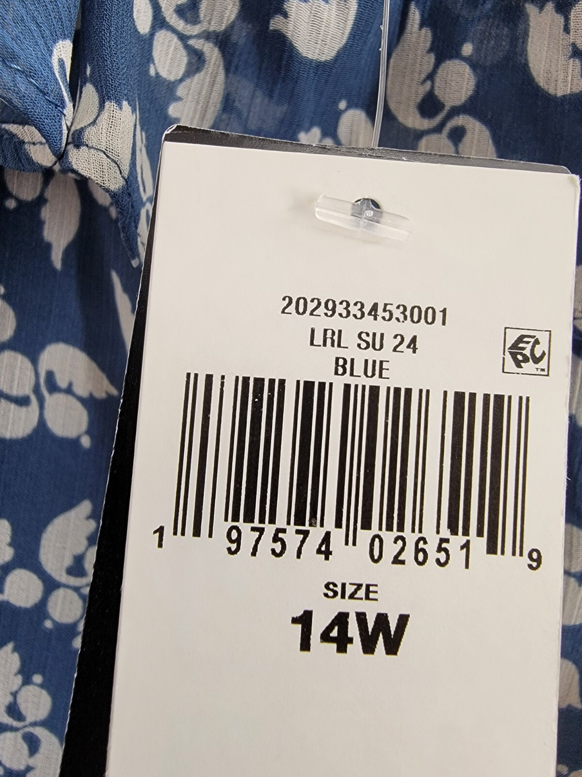 Lauren Ralph Lauren Plus Size Belted Ruffled Dress Women's 14W Blue/White Floral - Picture 13 of 13