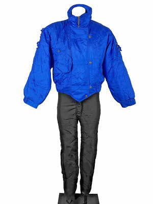 VTG Ossi skiwear 80s black Blue Ski snowsuit stirrups womens 12 COLORBLOCK