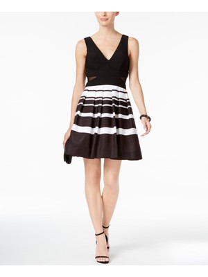 

XSCAPE Женское черное полосатое платье без рукавов выше колена Petites Размер, Черный