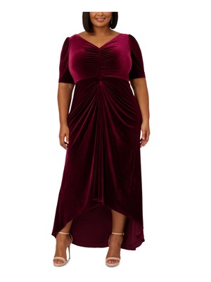 ADRIANNA PAPELL Womens Burgundy Lined Elbow Sleeve Hi-Lo Dress Plus 18W