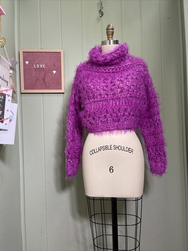 

Пуловер Free People Rustic Inn, пушистая водолазка, открытый вязаный укороченный свитер, Fucshia