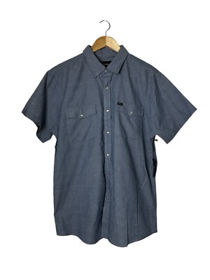 NWT Brixton Mens Snap Button Shirt Short Sleeve Woven Lightweight Shirt Blue XL