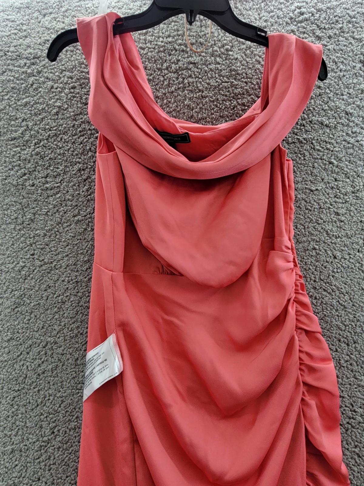 BCBGMAXAZRIA Asymmetric Neck Long Dress Women's 6 Coral Side Zip w/ Button - Picture 3 of 13
