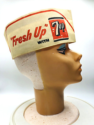 Vintage  7UP Paper Hat ''FRESH UP'' 1950s 1960s Employee Uniform ADVERTISING Diner