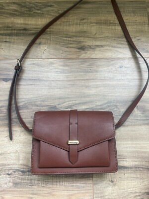 MANGO Vegan Leather Red Brown Crossbody Bag with Snap On