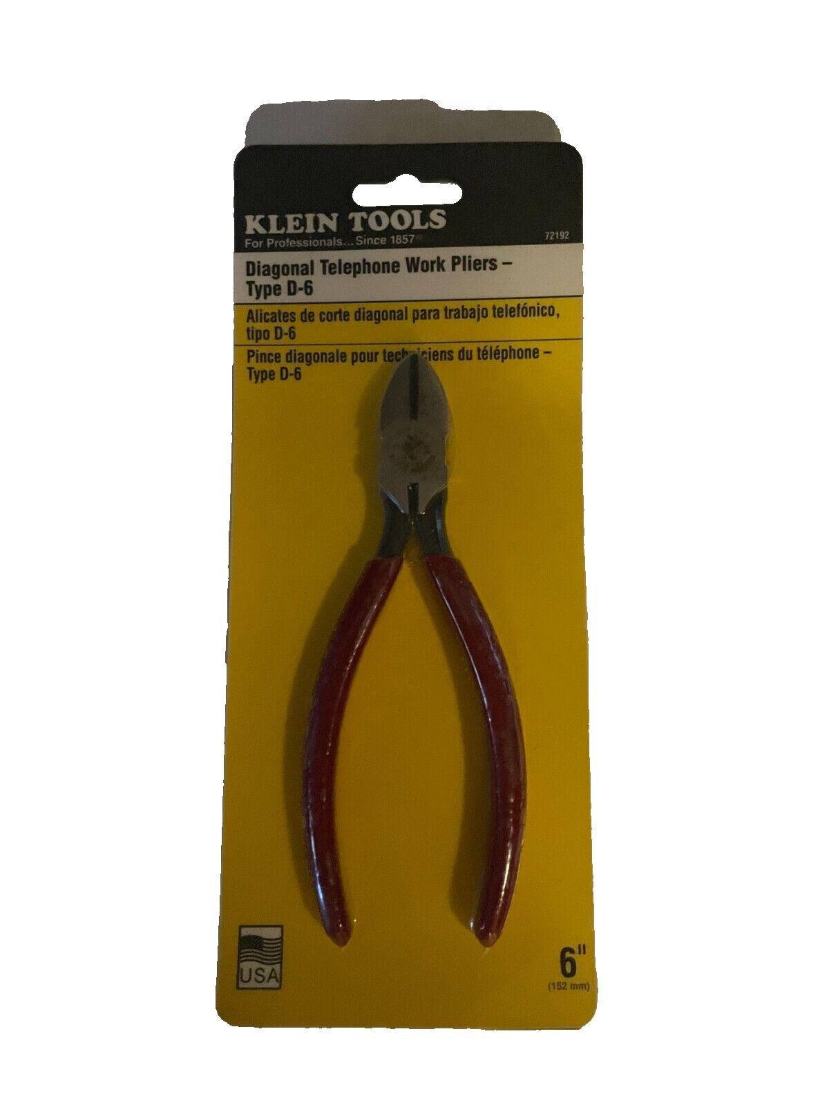 Klein Tools 72192 Diagonal Cutting Pliers Telephone Work Pliers Type D-6, 6-Inch