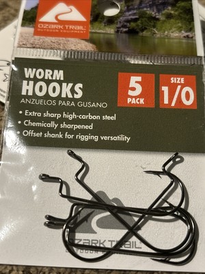 OZARK TRAIL FISHING HOOKS, WORM HOOK, SZ 1/0, QTY 5,   COMBINED SHIPPING