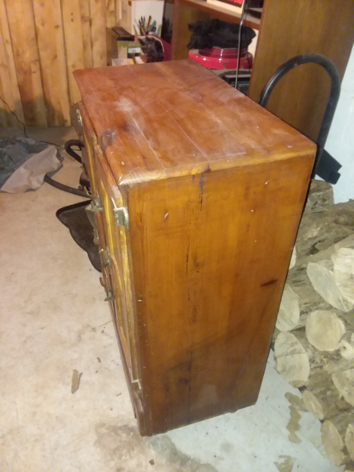 All Original Early American Antique Three Door Oak Ice Box