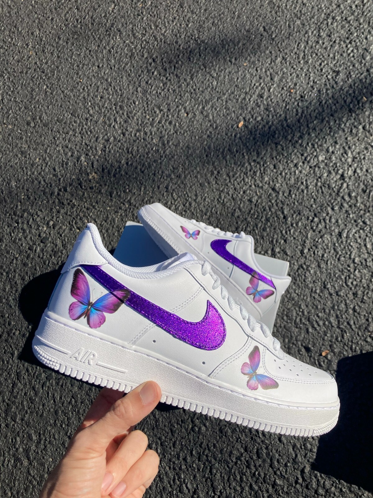 Pre-owned Nike Air Force 1 Purple Glitter Butterfly Low White Custom Shoes All Sizes