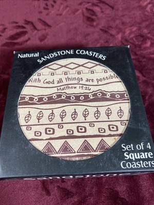 Swanson Christian Products - Sandstone Coasters Matthew 19:26 