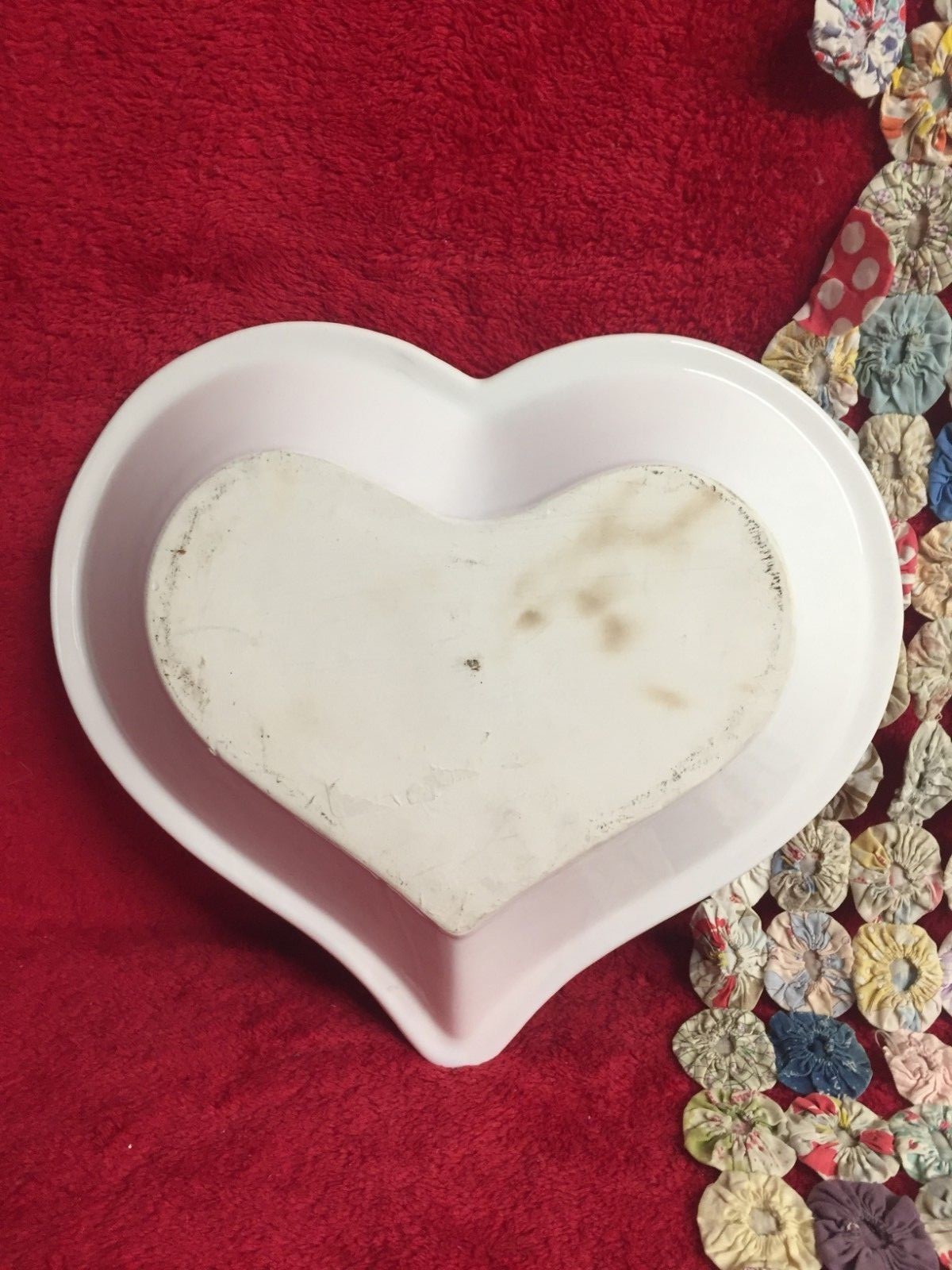 Vintage Blue Spatter or Sponge Stoneware Heart Shape Pie Pan or Bowl Pretty Cute