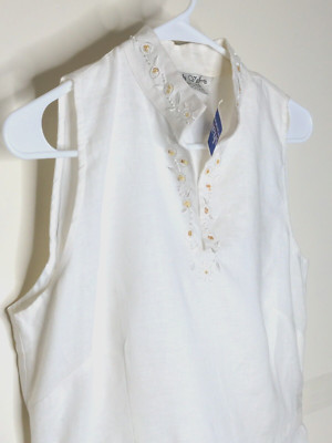 NWT Nikki Valenti Size 12 White Irish Linen Minimal Sleeveless Sheath Midi Dress