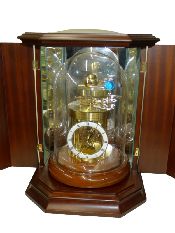 Hermle Astrolabium/Orrery And Quartz Clock In Burr Walnut Case With Outer Case