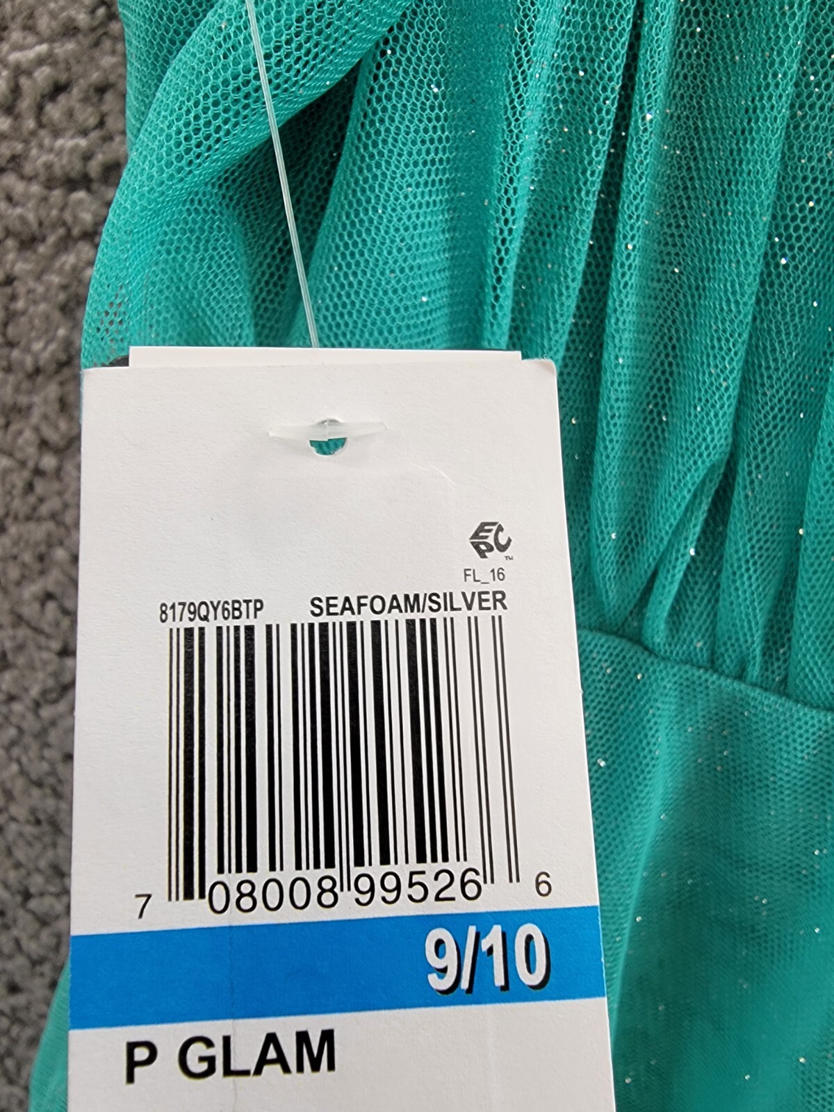 City Studio Jewel-Strap Glitter-Tulle Dress Juniors 9/10 Seafoam Belted Back Zip - Picture 16 of 16