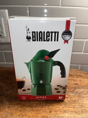 Bialetti 4.3 Oz Moka Alpina Limited Editions 3 Cups Aluminum Green 130 ML New
