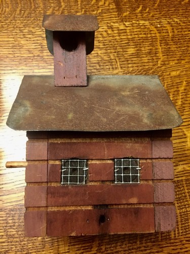 Vintage Small Schoolhouse School Folk Art Handmade Birdhouse Primitive