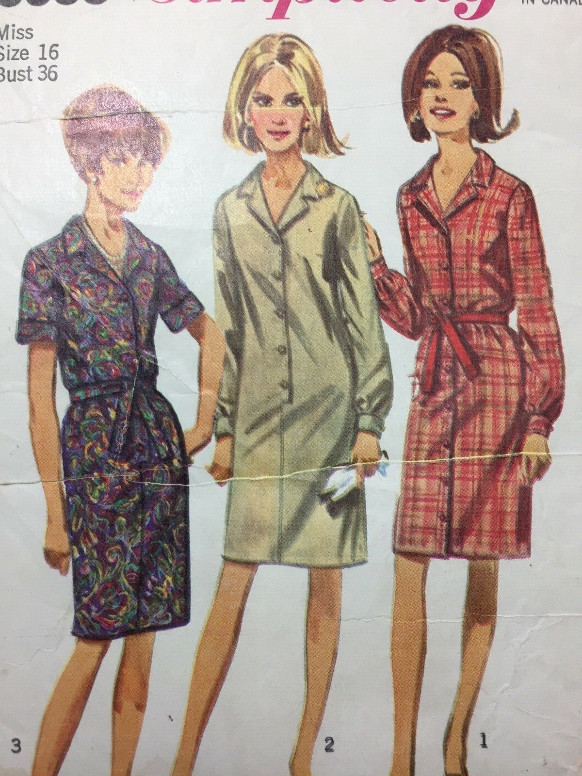 Vintage 1960s Shirt Dress Pattern Simplicity PERSONAL FIT Pattern 6698 Sz16  B36 | eBay