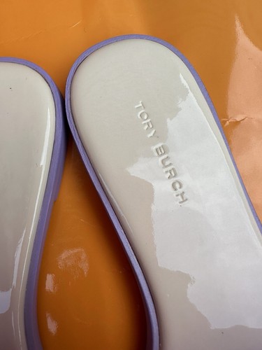 Pre-owned Tory Burch Everly Slide Flat Soft Patent Leather Lavender Ombré W Logo Sz 7 In Purple