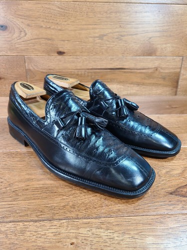 AVVENTURA Black Leather Ostrich Tassel Loafer Shoes Size 9M  display picture 3