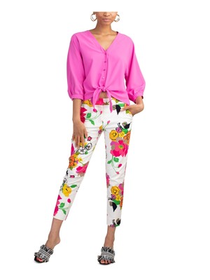 

TRINA TURK Женская розовая блузка с галстуком и рукавами 3/4 с V-образным вырезом, Розовый