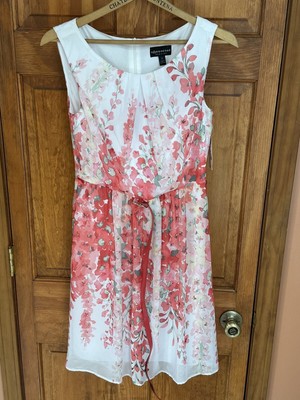 New Connected Apparel Missy Coral Womens Sleeveless Dress Size 6 Floral W/Belt