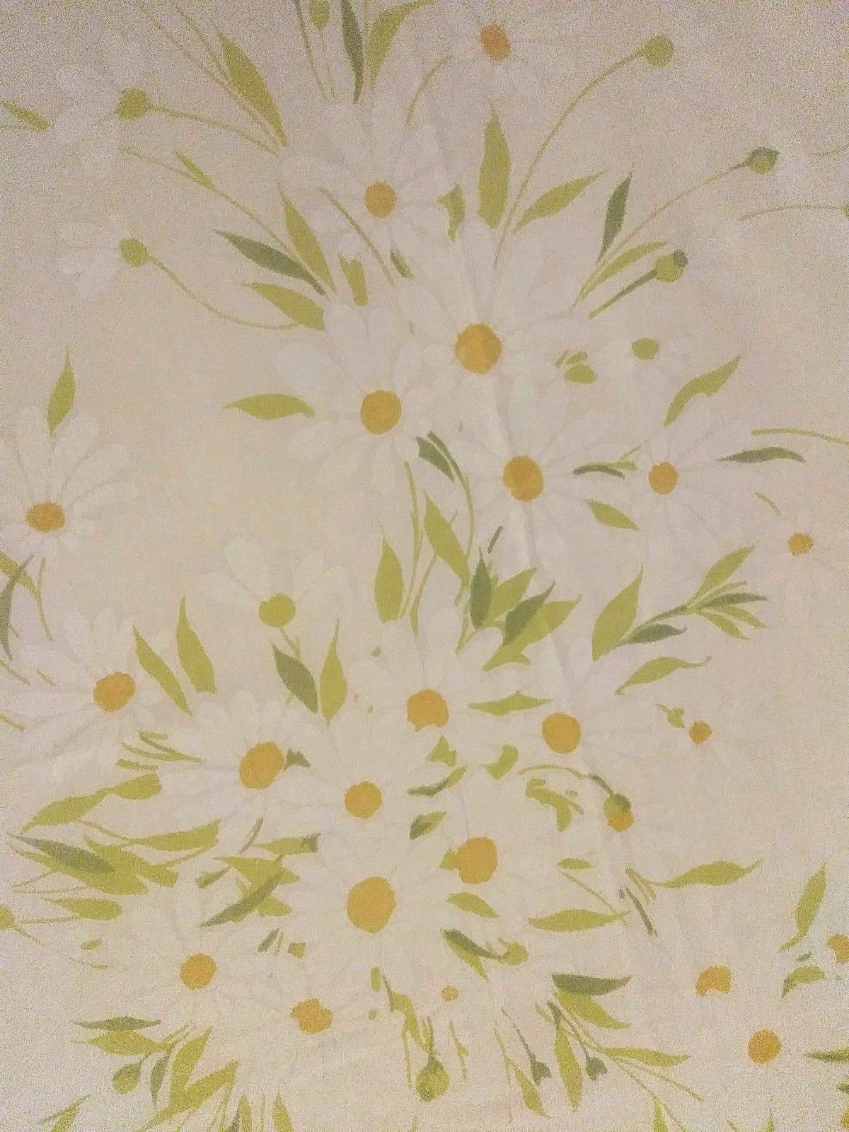 Vintage Morgan Jones Twin Flat Sheet Daisy Cream Green Crafts Fabric Daisies
