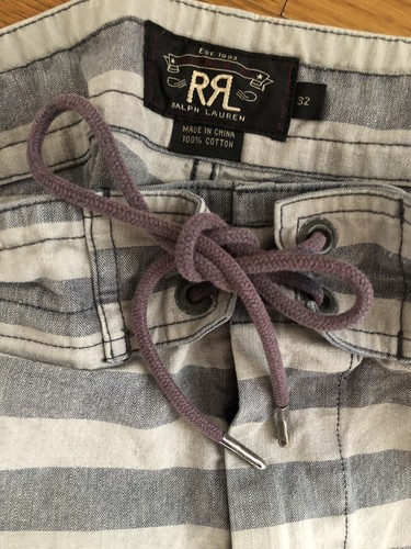 Men's RRL M Double RL Ralph Lauren Gray Striped Cotton Casual Board Shorts Sz 32