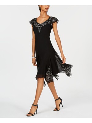 

Женское черное платье-трапеция с короткими рукавами и вырезом ниже колена JKARA, вечернее платье-трапеция, Черный