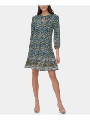 

TOMMY HILFIGER Женское синее вечернее платье свободного кроя с рукавами 3/4 длиной выше колена, 14 Вт, Синий