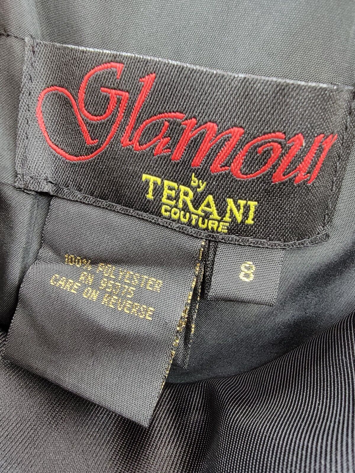 Glamour By Terani Off-The-Shoulder Mikado Gown Juniors' 8 Black/White Back Zip - Picture 8 of 14