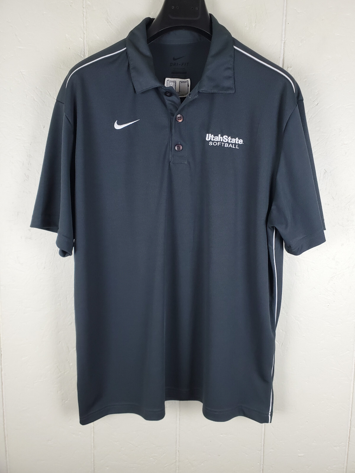 トップス NIKE border design polo shirt size M NIKE Blue Men's Border Logo Embroidery Polo Shirt Short