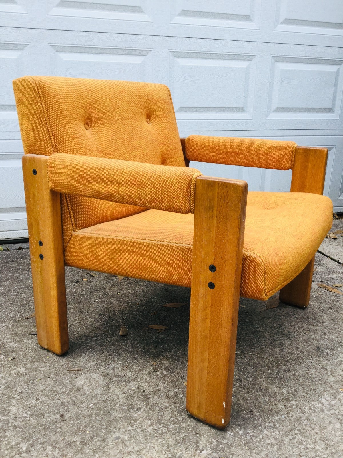 Vintage 1970s Upholstered Chair Hiebert Incorporated Orange Tufted, Solid Wood