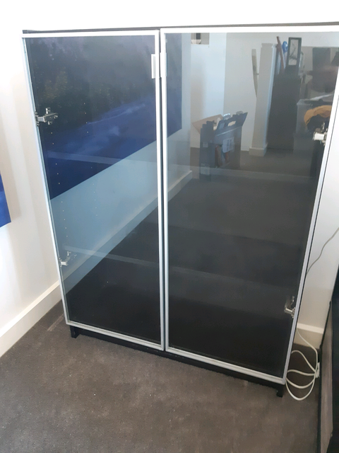 Ikea Display Cabinet Dark Wood Glass Doors Cabinets Gumtree