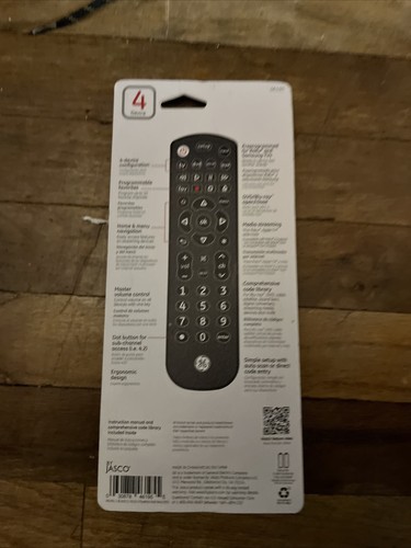 New GE PRO Gray Universal Remote Control 4 Device TV - Decor Soft Finish 46195