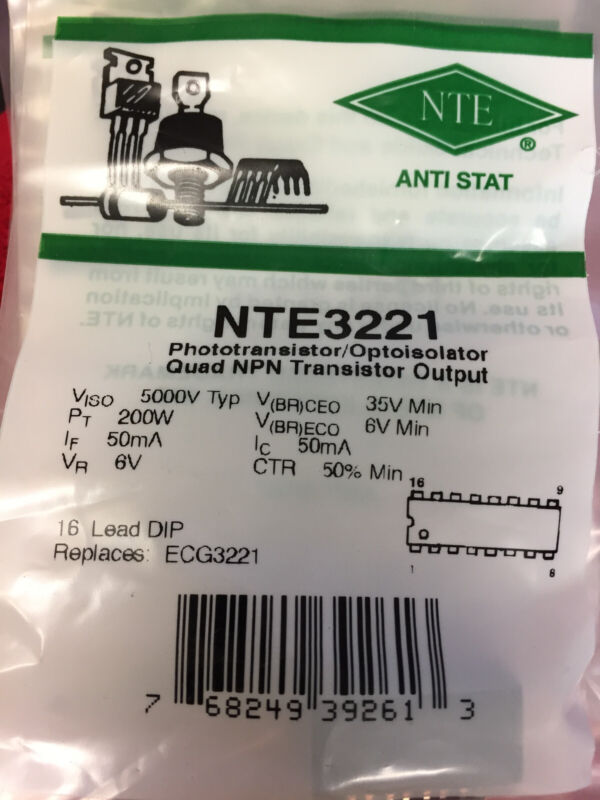 Nte3221 	 Optocoupler-npn Quad Tran 2pcs