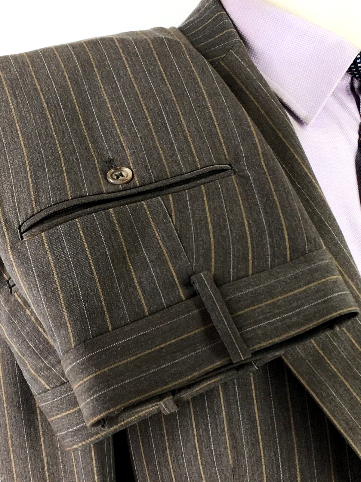 42R* Tom James USA Executive Mens 2 Bttn Superfine Wool Suit Moss Brown Pants 36