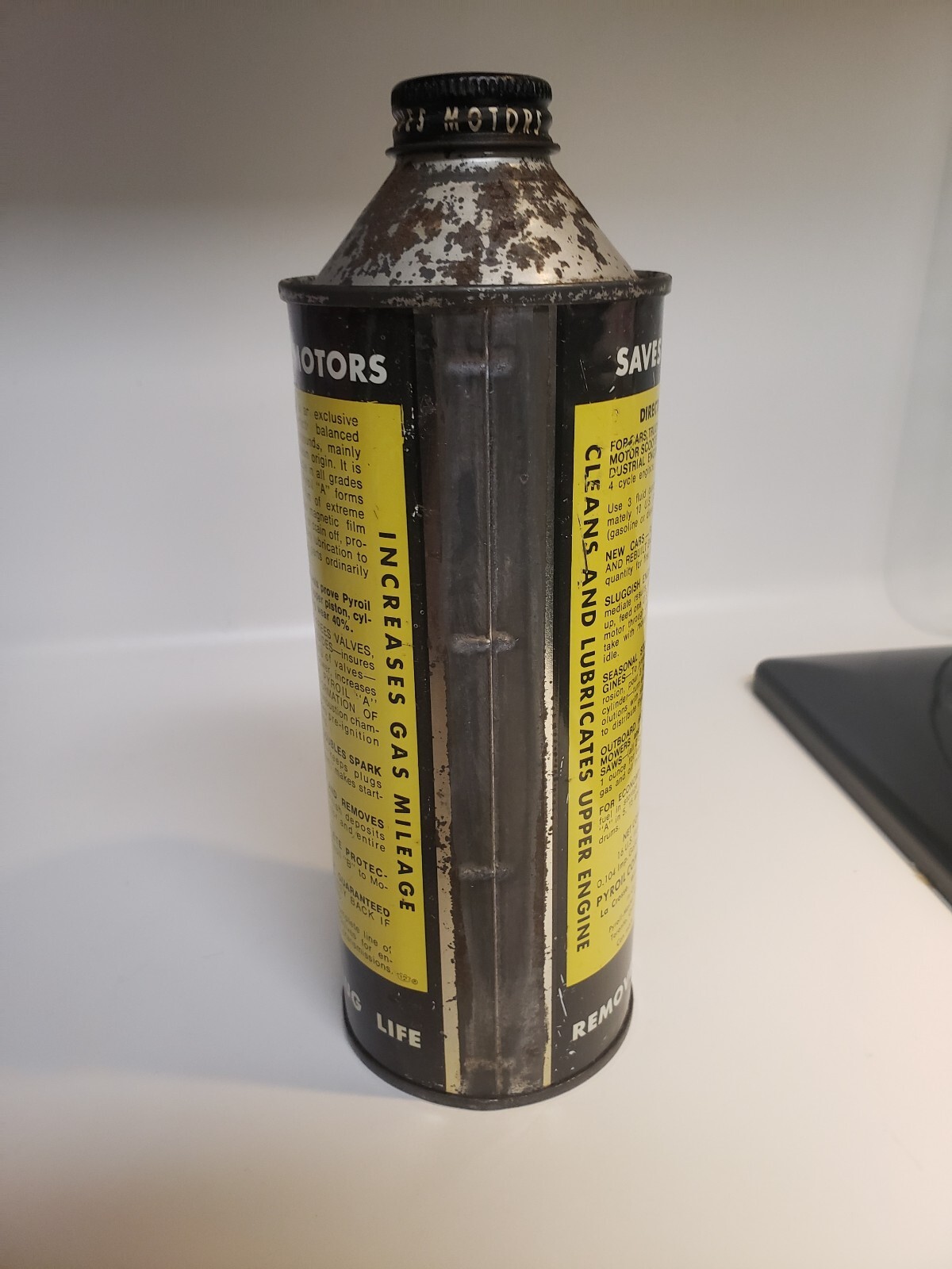 Vintage Pyroil 16oz Metal Cone Top Gas Additive Can.