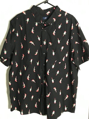 3XL Men's GEORGE Vibrant Black Parrots Hawaiian Shirt NEVER WORN