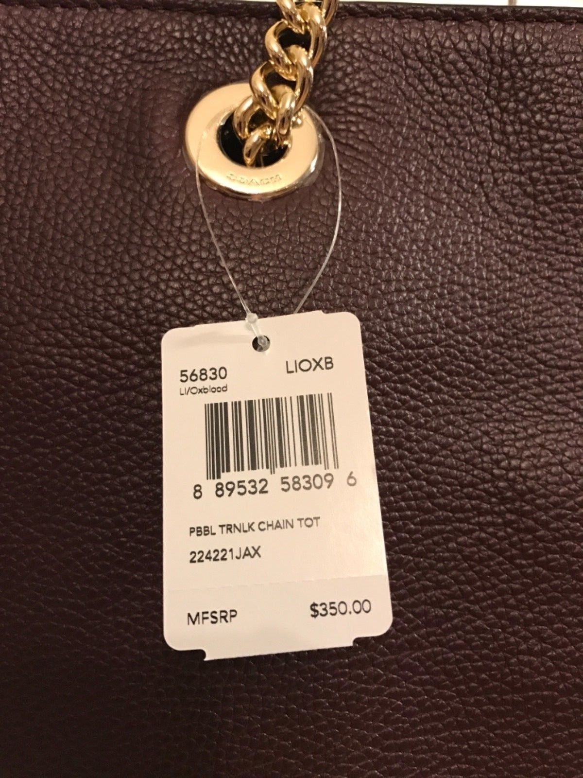 NWT Coach 56830 Turnlock Chain Tote Shoulder Leather Oxblood w/ Dust Bag