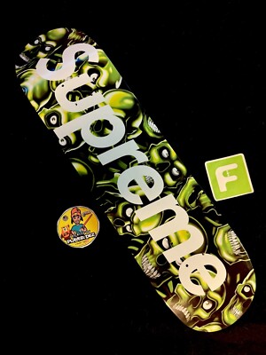 RARE Liquid Blue 2001 Green Skulls Supreme Skateboard Deck Skeleton Heads