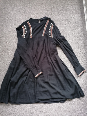 Black embroidered smock dress cheap