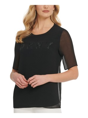 

DKNY Женский черный топ с круглым вырезом с короткими рукавами