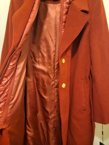 Pre-owned Donna Karan Women's Wool Cashmere Blend Hooded Coat Russet Reddish Orange Sz 14