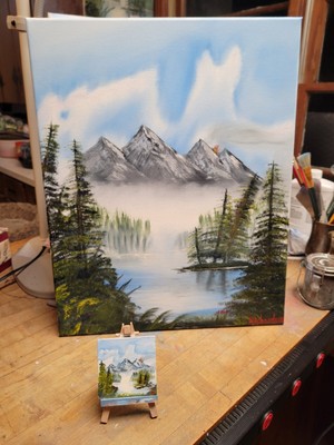 Original Oil Painting 16x20 Mountain Scape + MAGNET Art/Landscape Bob Ross Style