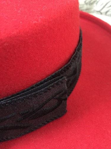 VTG Womens Geo. W. Bollman & Co 100% Red Wool Felt Hat Made USA Red Hat Society