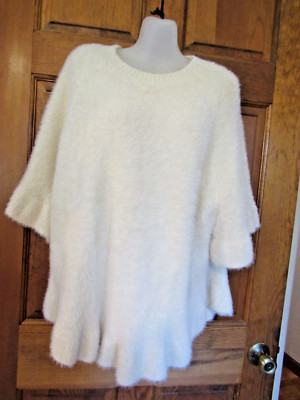 $98 Do Everything in Love Sweater Poncho Fluffy Short Sleeve Creamy Beige 1 Size