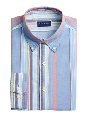 

CLUBROOM Мужская голубая полосатая рубашка узкого кроя с воротником XXL 18-18,5, Light blue, 100123260MN