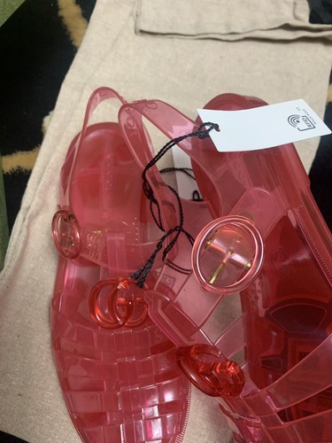 Pre-owned Gucci Pink Sandals Strap Buckle Shoe  Jelly Gg 100% Authentic Size 38